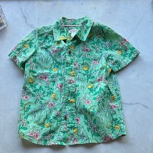 Cat & Jack Mint Green Floral Button-Down Shirt with Yellow & Pink Accents